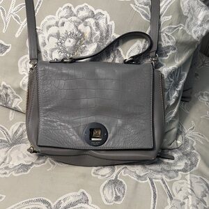 Gray Crocodile-Embossed Leather Handbag